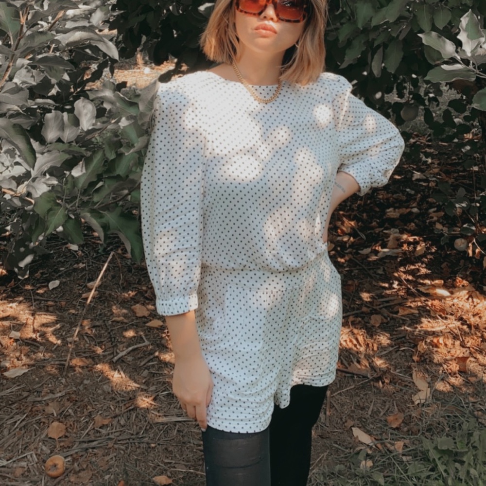 Polka Dot Balloon Sleeve Romper